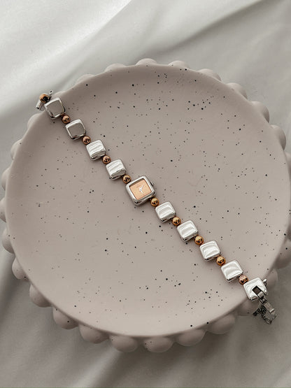 Seiko Square Casual Watch with Cute Two Tone Bracelet