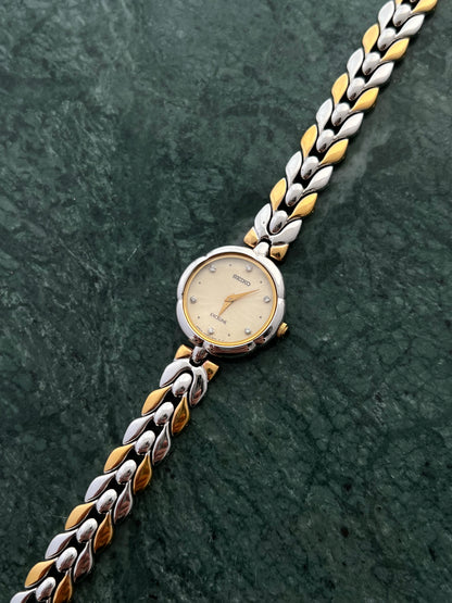 Seiko Exceline Two Tone Leaf Link Ladies Watch with Diamond Markers