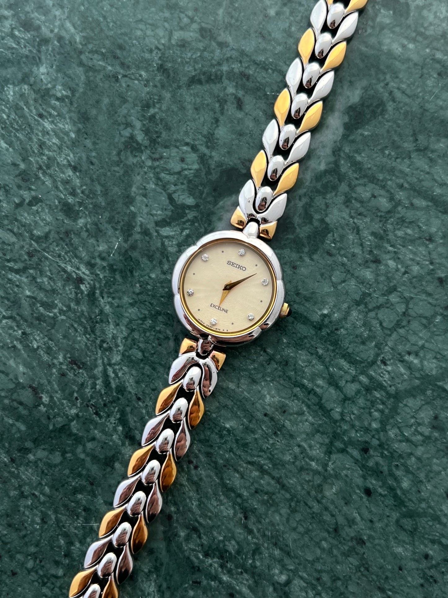 Seiko Exceline Two Tone Leaf Link Ladies Watch with Diamond Markers