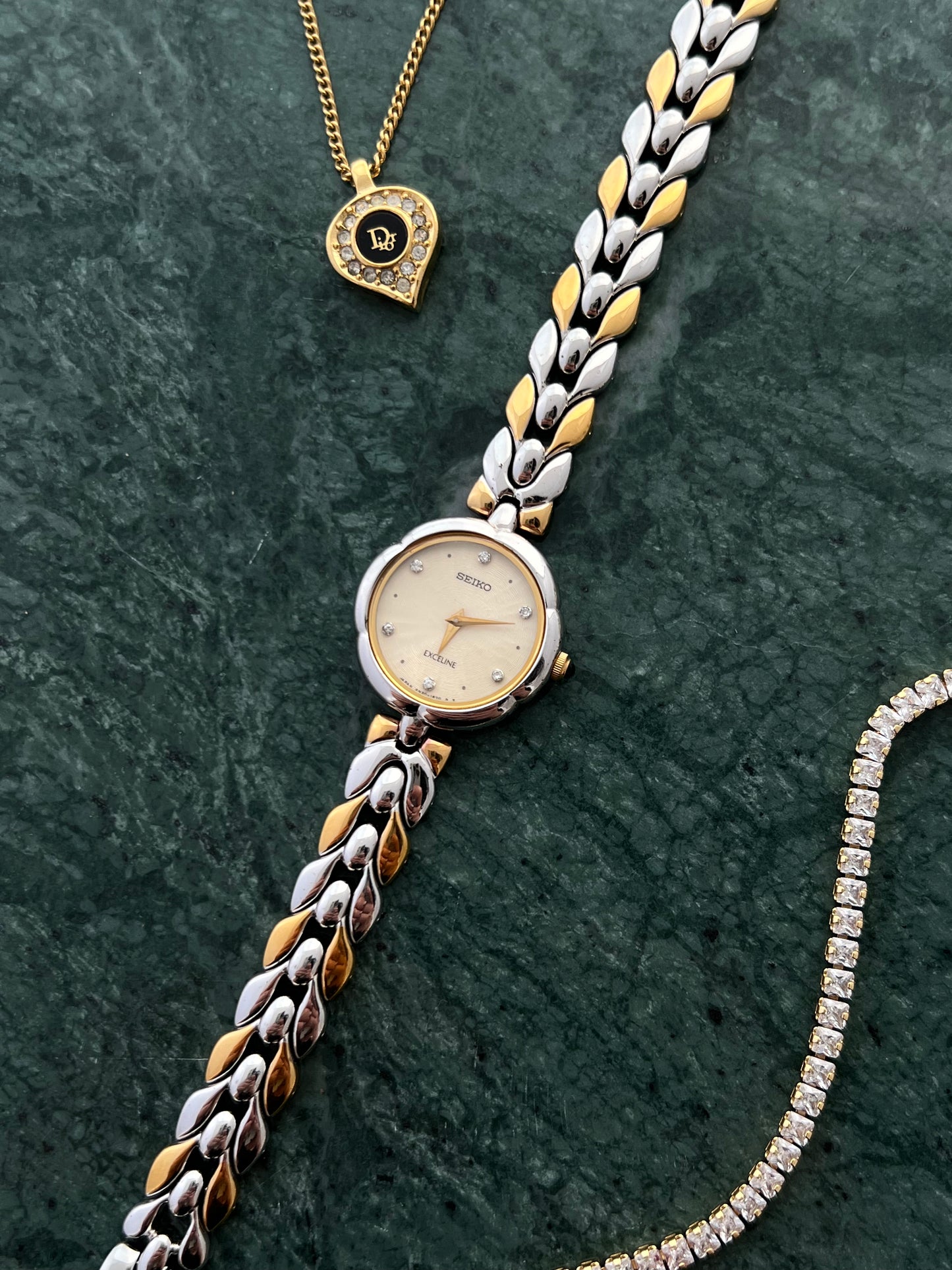 Seiko Exceline Two Tone Leaf Link Ladies Watch with Diamond Markers