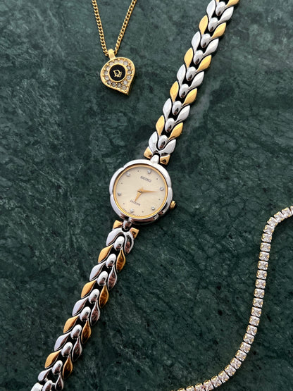 Seiko Exceline Two Tone Leaf Link Ladies Watch with Diamond Markers