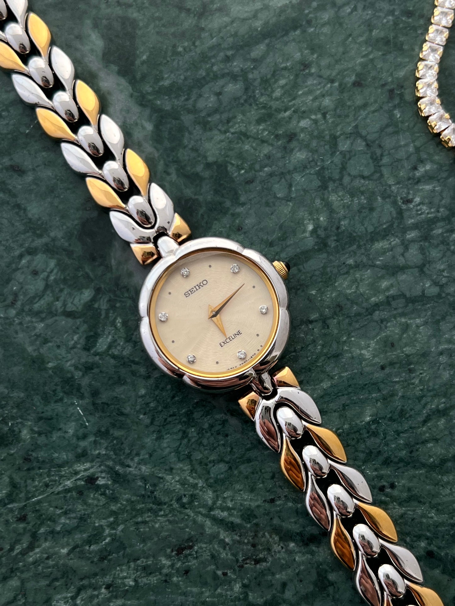Seiko Exceline Two Tone Leaf Link Ladies Watch with Diamond Markers