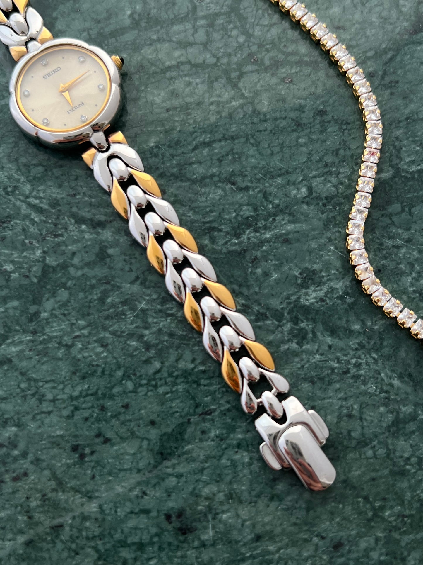 Seiko Exceline Two Tone Leaf Link Ladies Watch with Diamond Markers