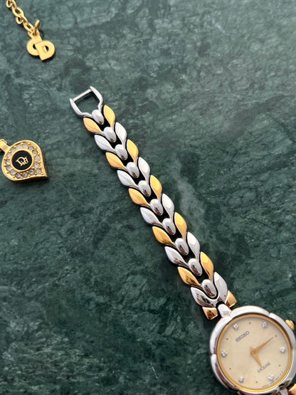 Seiko Exceline Two Tone Leaf Link Ladies Watch with Diamond Markers