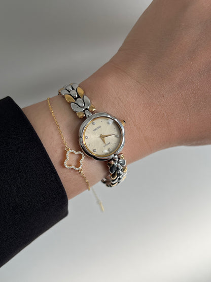 Seiko Exceline Two Tone Leaf Link Ladies Watch with Diamond Markers