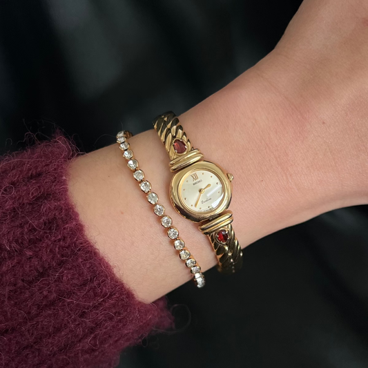 Seiko Exceline Gold Tone Red Accent Women's Watch