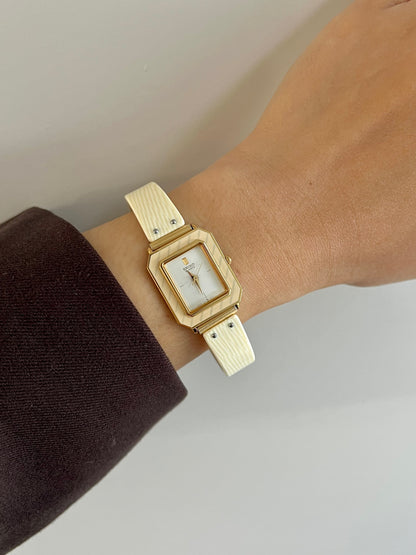 Seiko Rectangular Golden Bangle Women's Watch with Enamel Bezel