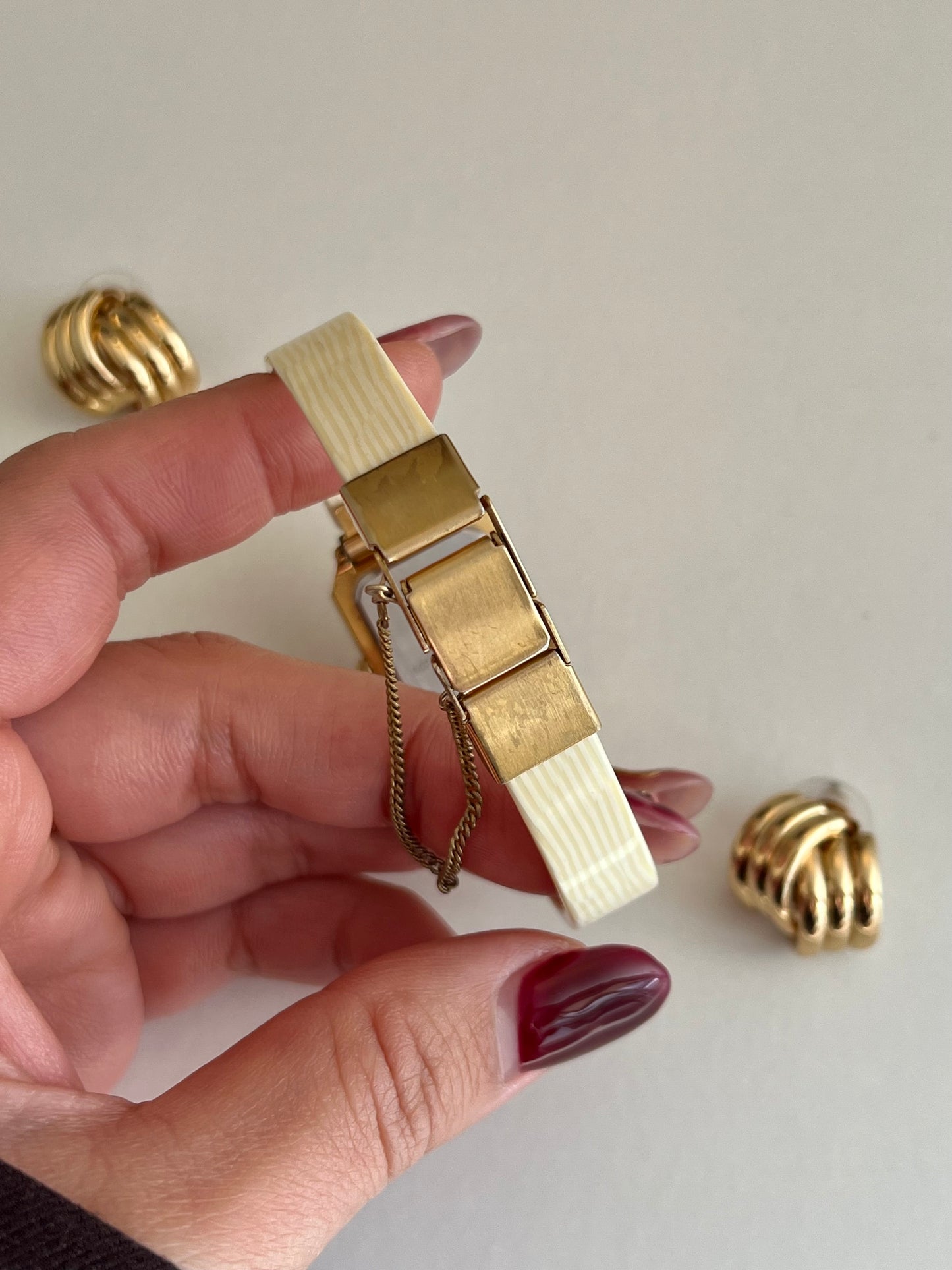 Seiko Rectangular Golden Bangle Women's Watch with Enamel Bezel