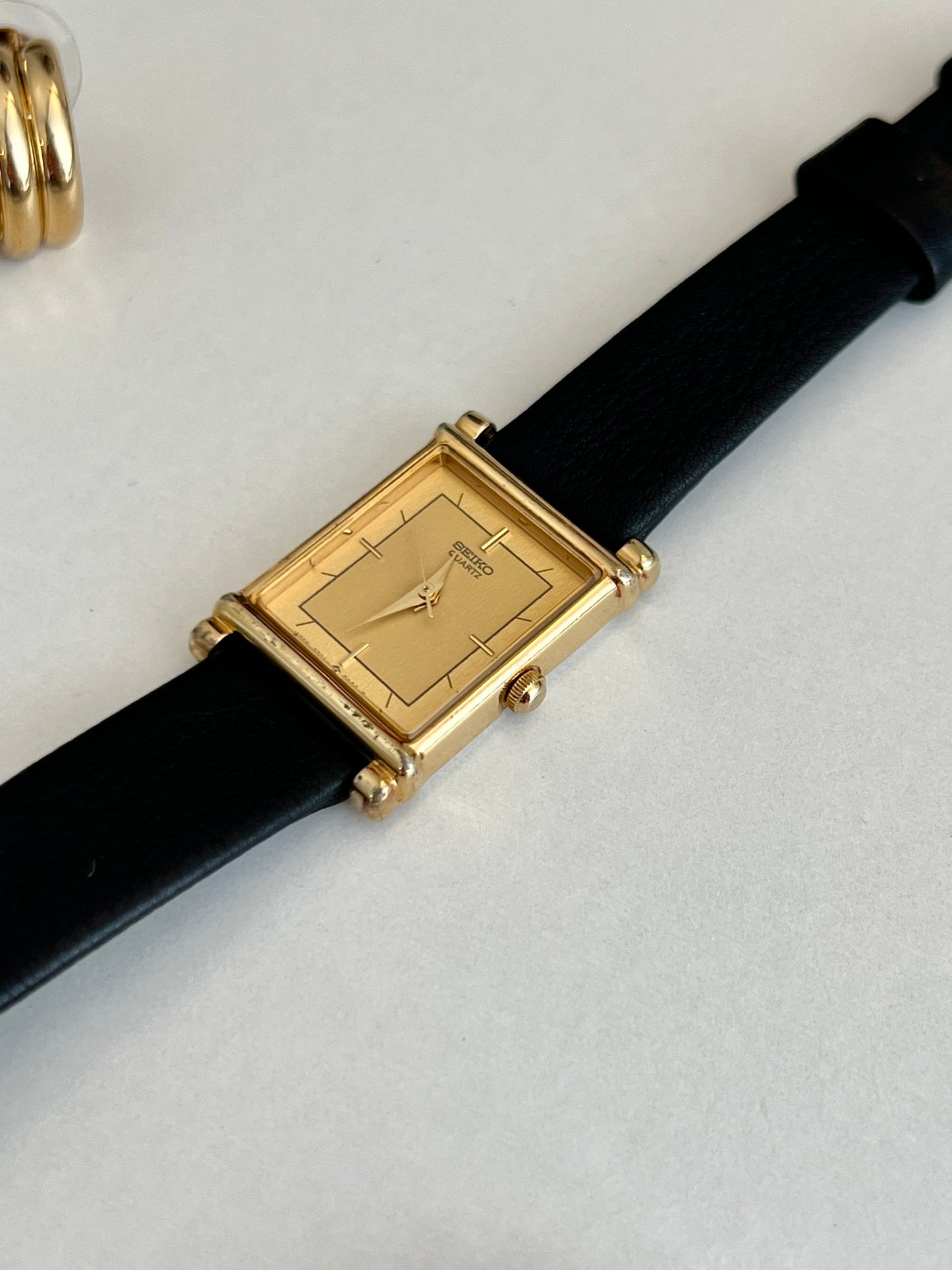 Seiko Rectangular Gold Tone Dress Watch