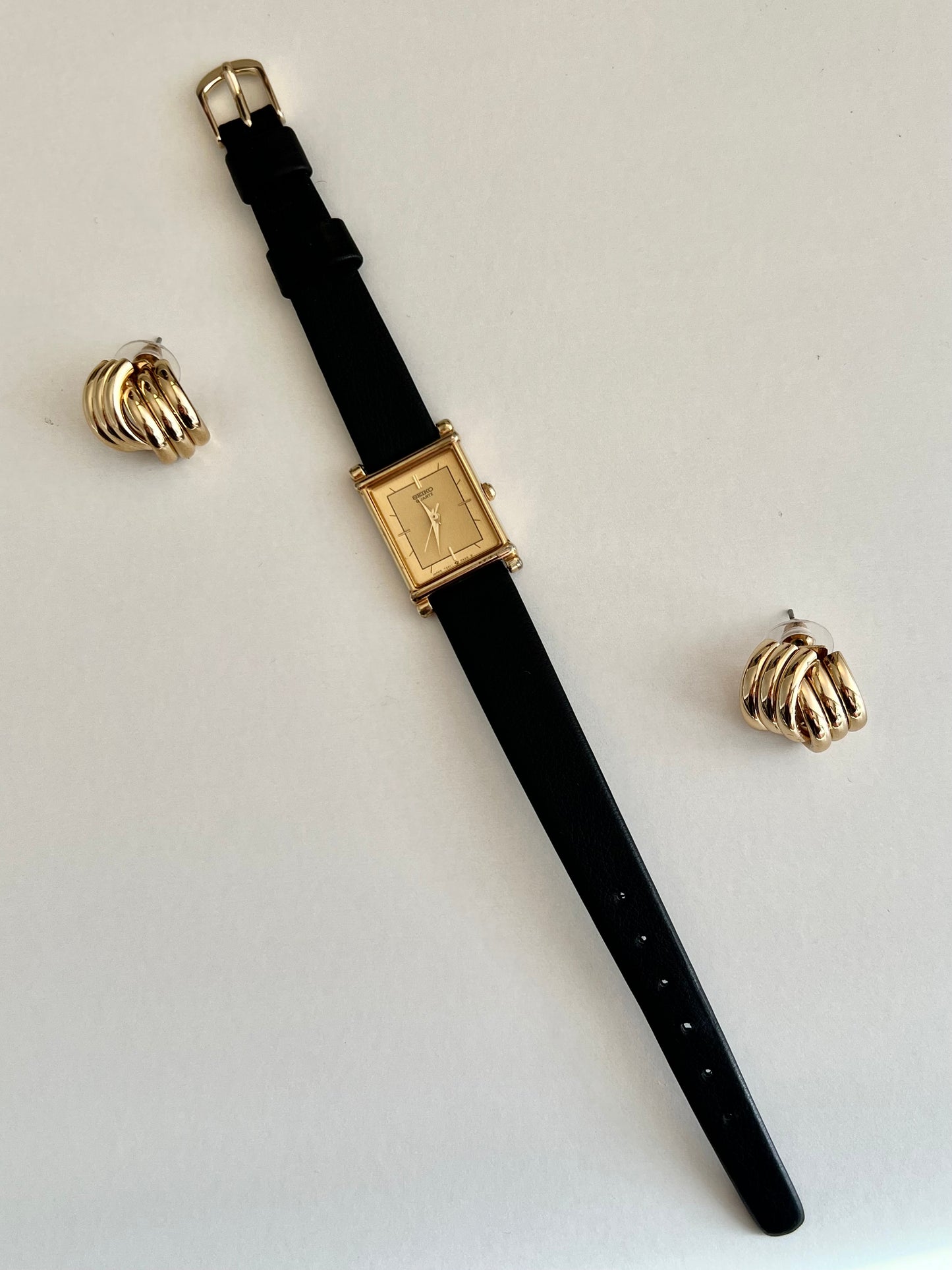 Seiko Rectangular Gold Tone Dress Watch