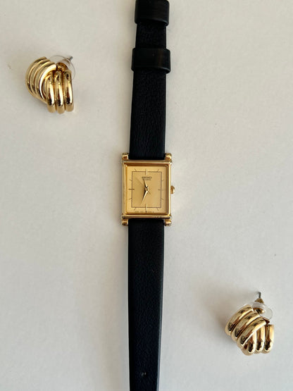 Seiko Rectangular Gold Tone Dress Watch