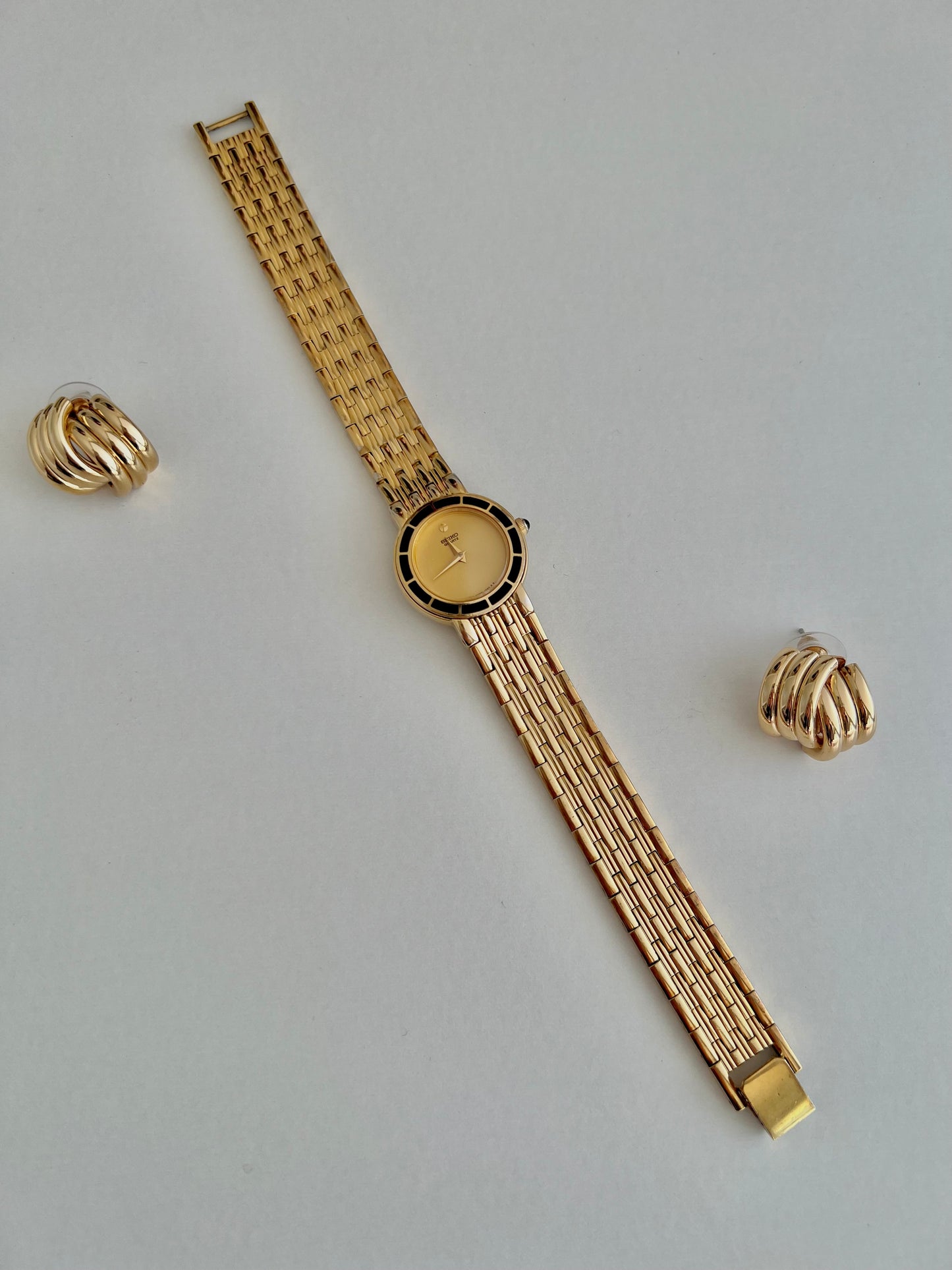 Seiko Gold Tone Bracelet Women's Watch with Black Detail Bezel
