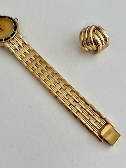Seiko Gold Tone Bracelet Women's Watch with Black Detail Bezel