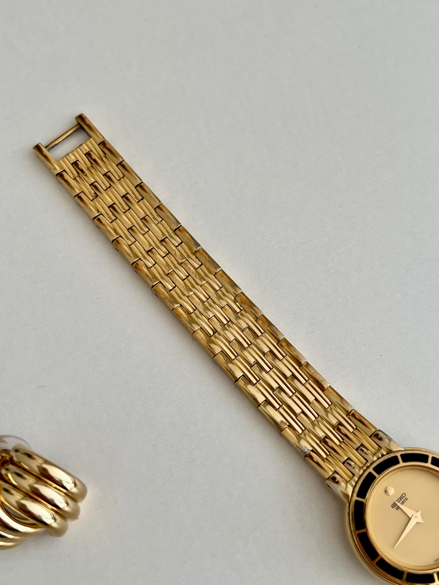Seiko Gold Tone Bracelet Women's Watch with Black Detail Bezel
