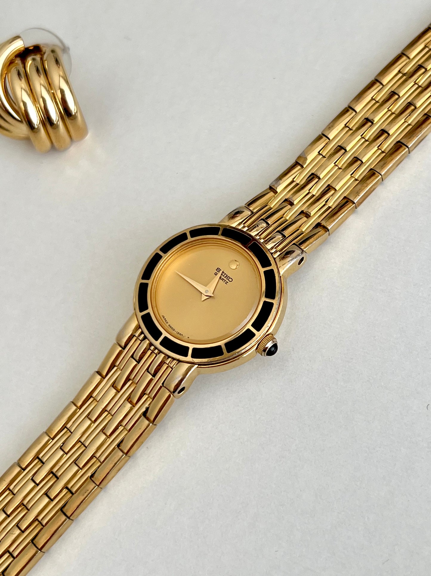 Seiko Gold Tone Bracelet Women's Watch with Black Detail Bezel