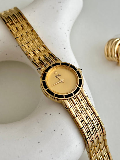 Seiko Gold Tone Bracelet Women's Watch with Black Detail Bezel