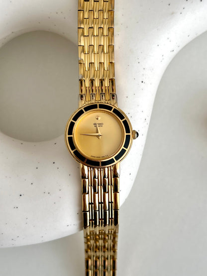 Seiko Gold Tone Bracelet Women's Watch with Black Detail Bezel