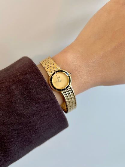 Seiko Gold Tone Bracelet Women's Watch with Black Detail Bezel
