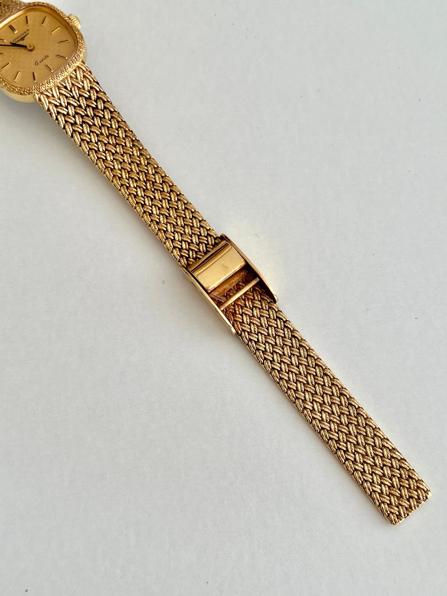 Longines Gold Tone Textured Cushion Women's Watch with Woven Bracelet