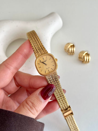 Longines Gold Tone Textured Cushion Women's Watch with Woven Bracelet