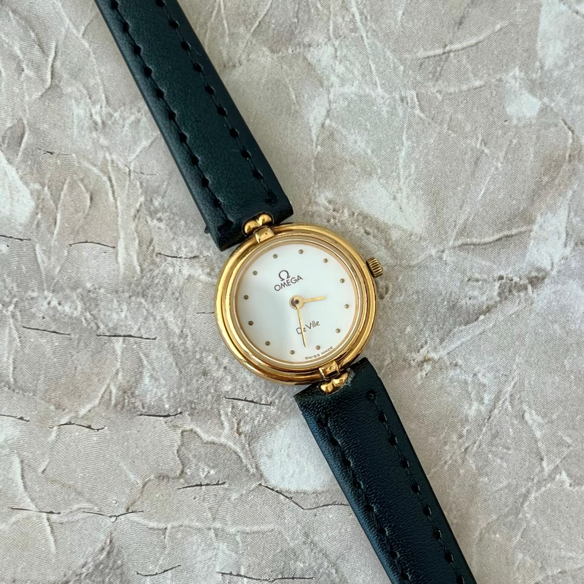 Omega De Ville Gold Tone Round Raised Bezel Women's Watch