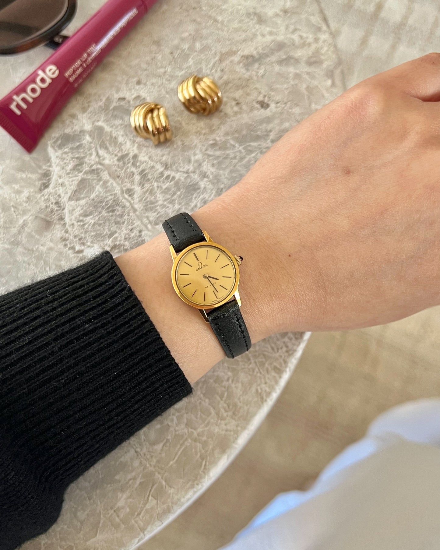 Omega De Ville Gold Tone Round Champagne Dial Women's Watch