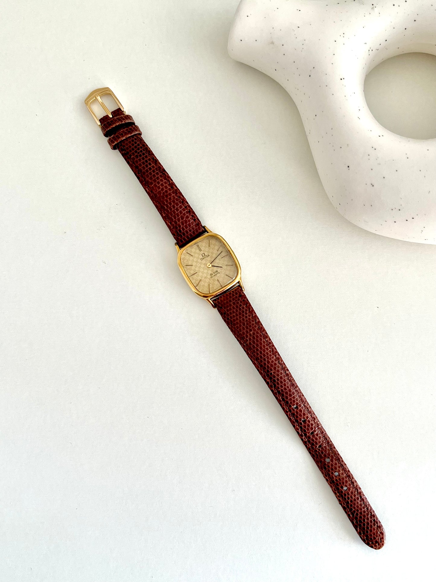 Omega De Ville Gold Women's Watch with Chequered Dial