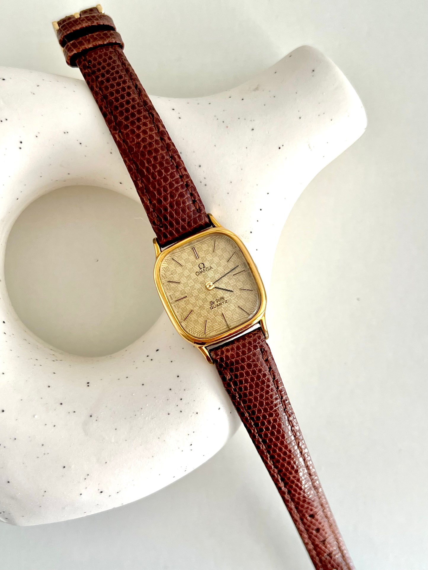 Omega De Ville Gold Women's Watch with Chequered Dial