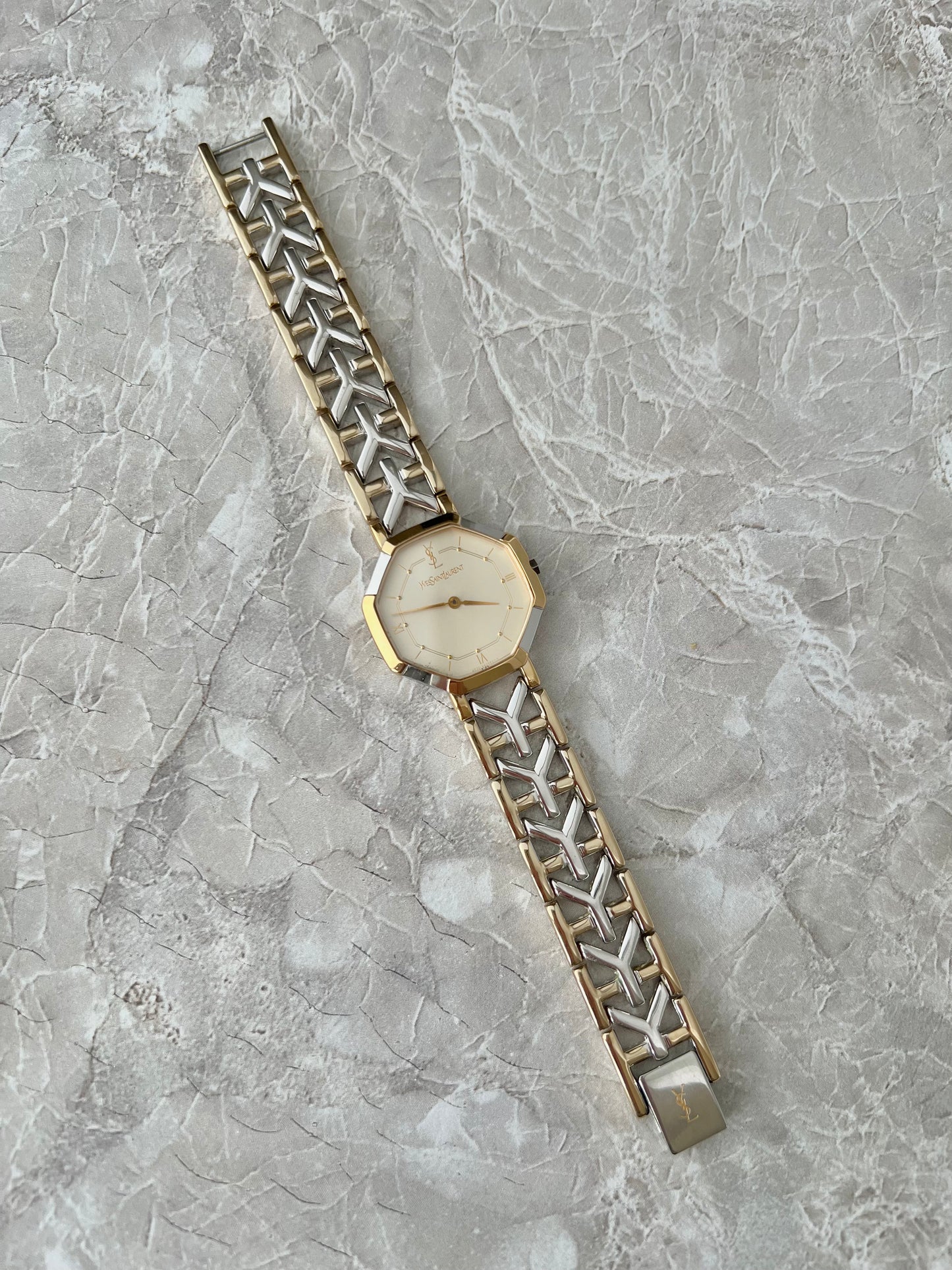 YSL Octagonal Y Link Two Toned Woman's Watch 28mm
