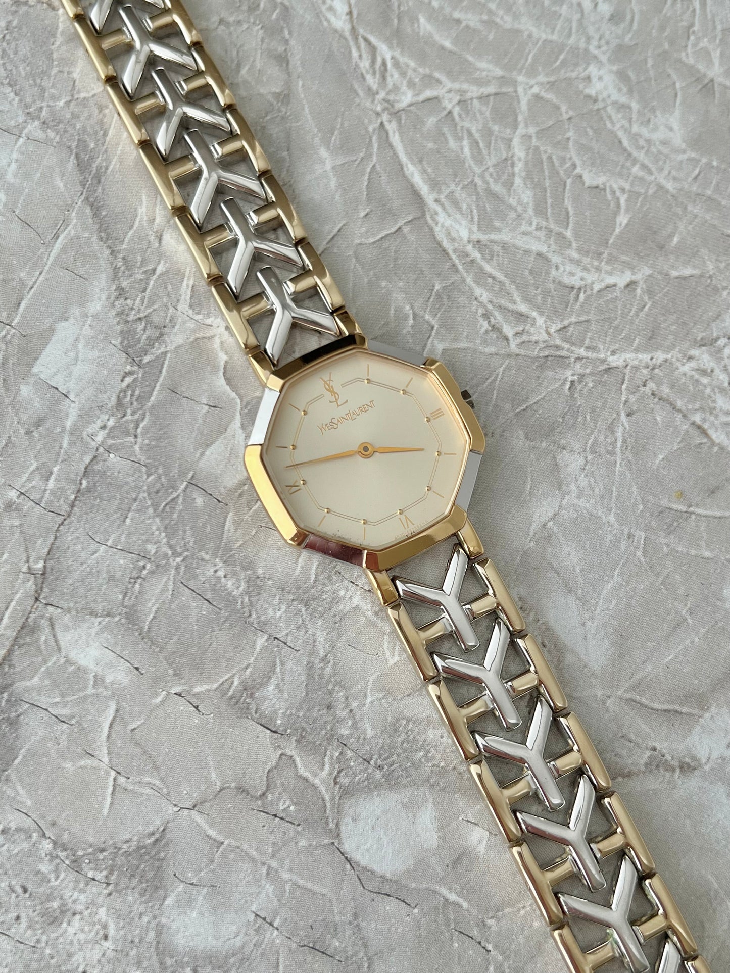 YSL Octagonal Y Link Two Toned Woman's Watch 28mm
