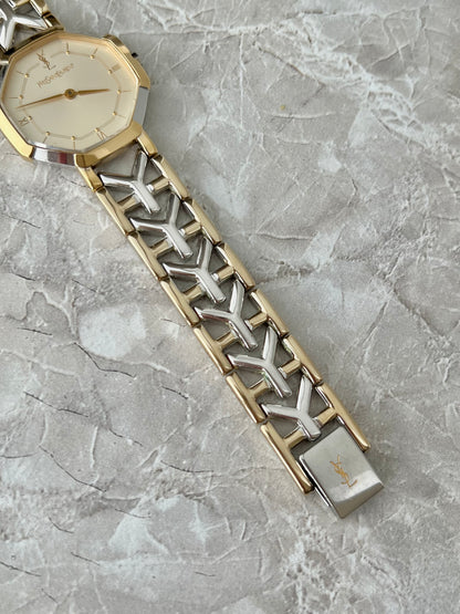 YSL Octagonal Y Link Two Toned Woman's Watch 28mm