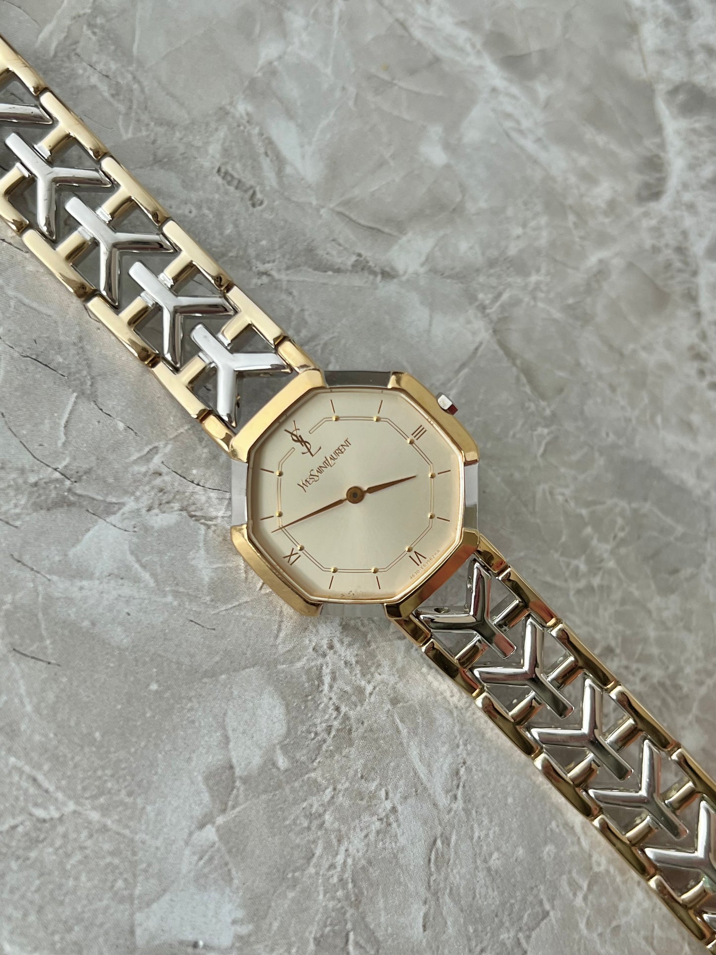 YSL Octagonal Y Link Two Toned Woman's Watch 28mm