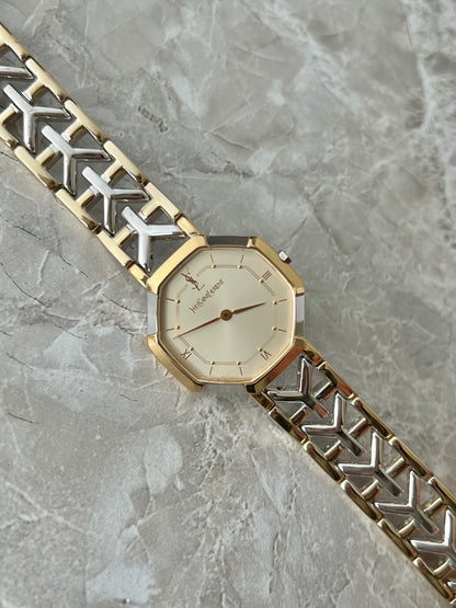YSL Octagonal Y Link Two Toned Woman's Watch 28mm