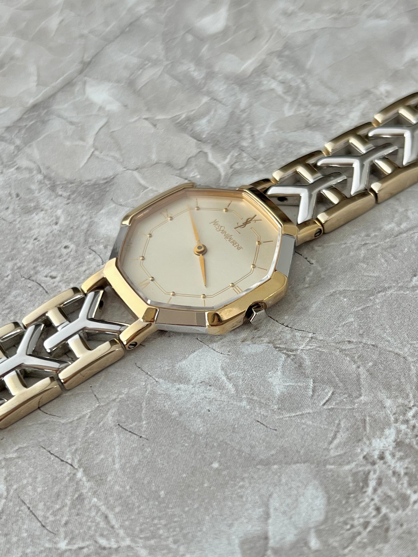 YSL Octagonal Y Link Two Toned Woman's Watch 28mm