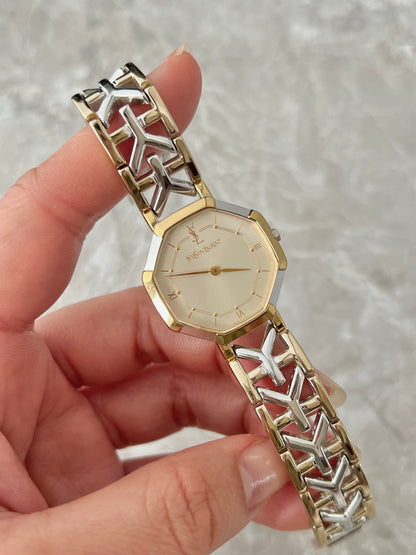 YSL Octagonal Y Link Two Toned Woman's Watch 28mm