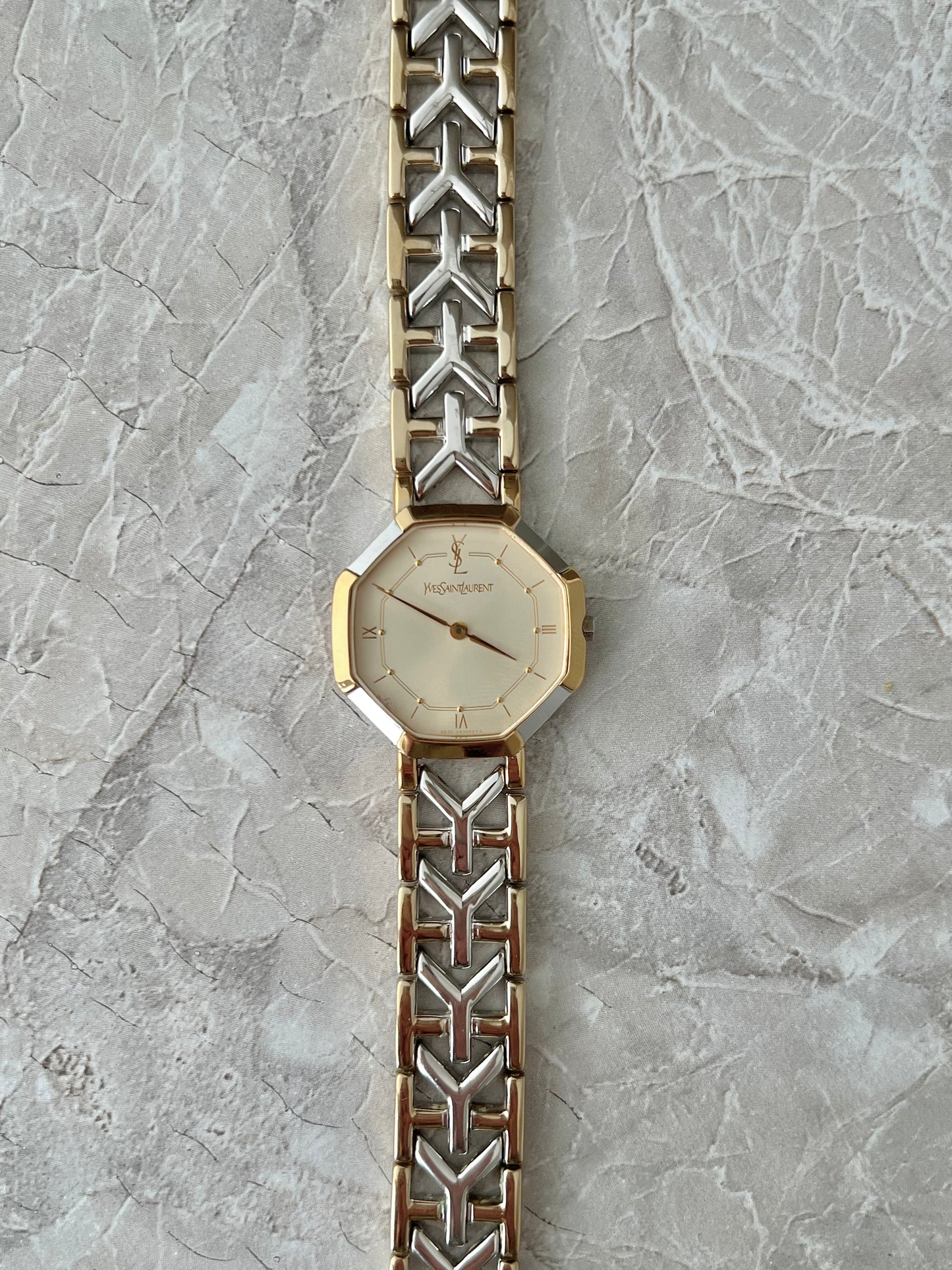 YSL Octagonal Y Link Two Toned Woman's Watch 28mm