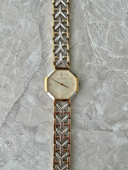 YSL Octagonal Y Link Two Toned Woman's Watch 28mm