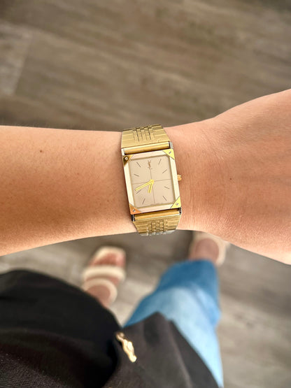 YSL Silver and Gold Gilt Satin Dial Ladies Watch