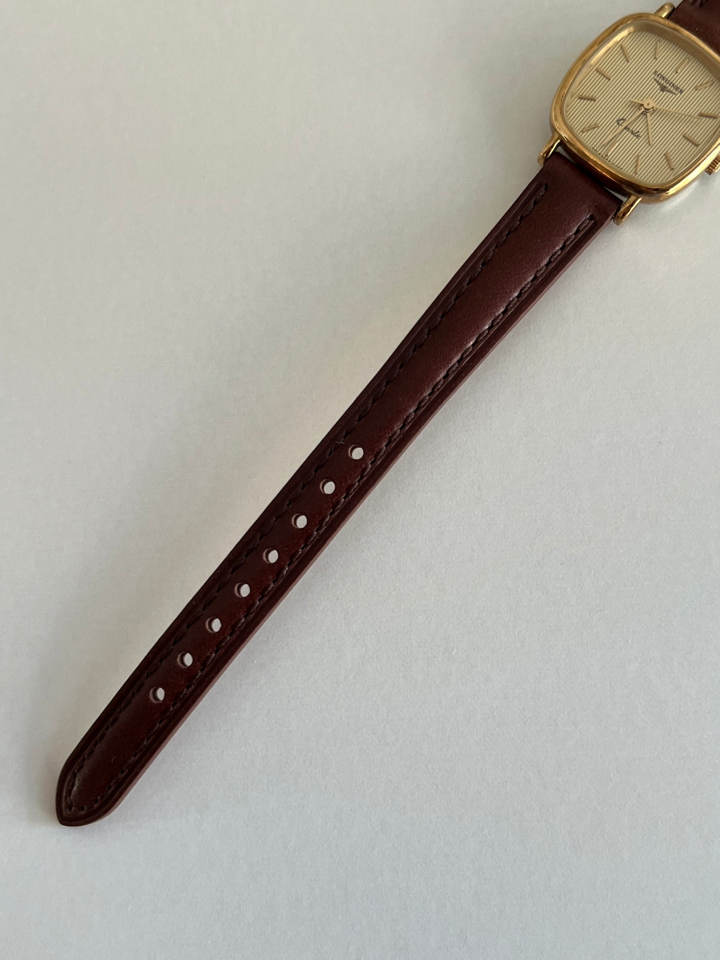 Longines Gold Toned Cushion Case Stripe Dial Woman's Watch