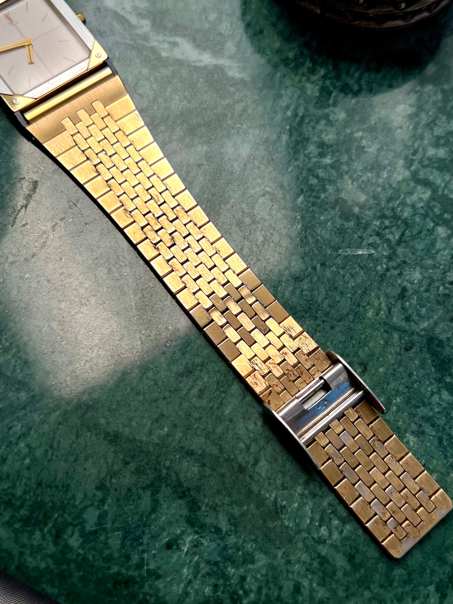 YSL Silver and Gold Gilt Satin Dial Ladies Watch