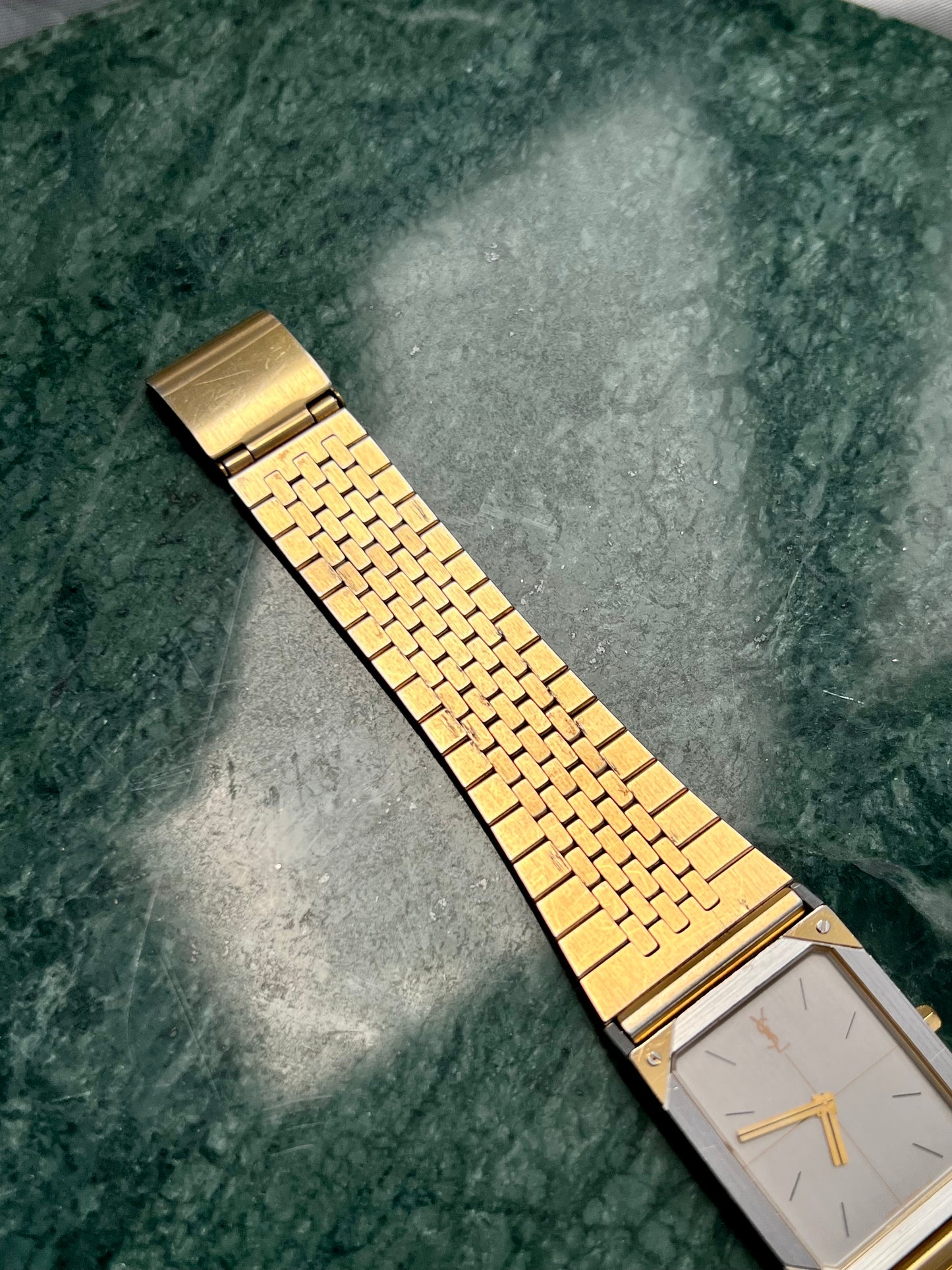 YSL Silver and Gold Gilt Satin Dial Ladies Watch