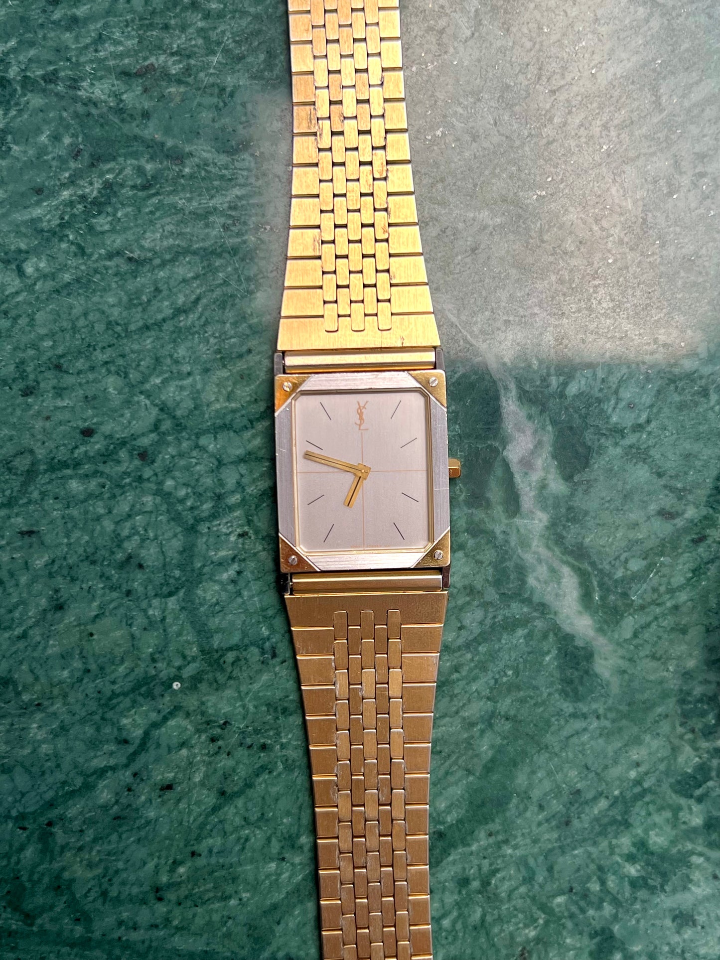 YSL Silver and Gold Gilt Satin Dial Ladies Watch