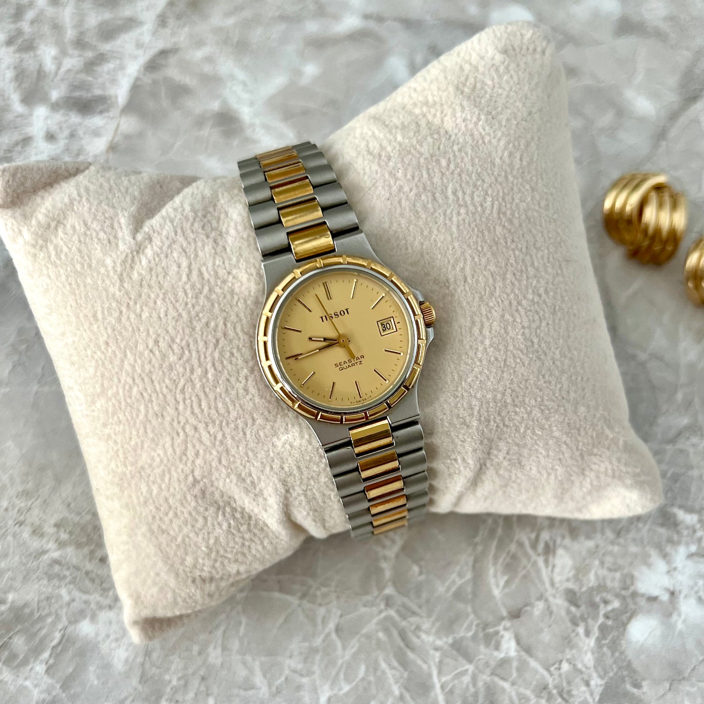Tissot Seastar Two-Tone Watch with Gold Dial and Date