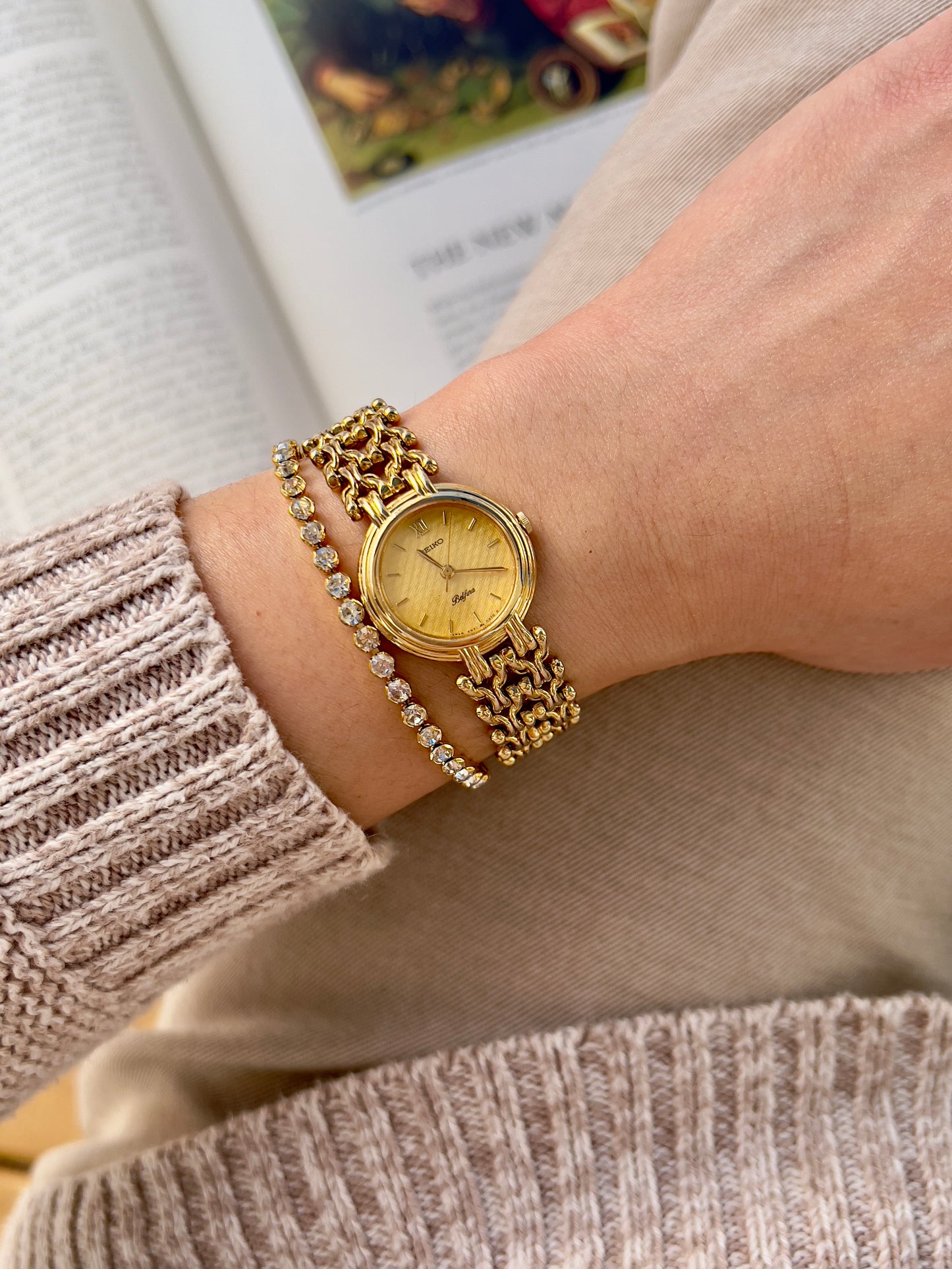 Seiko Belfina Gold Toned Watch with Intricate Bracelet