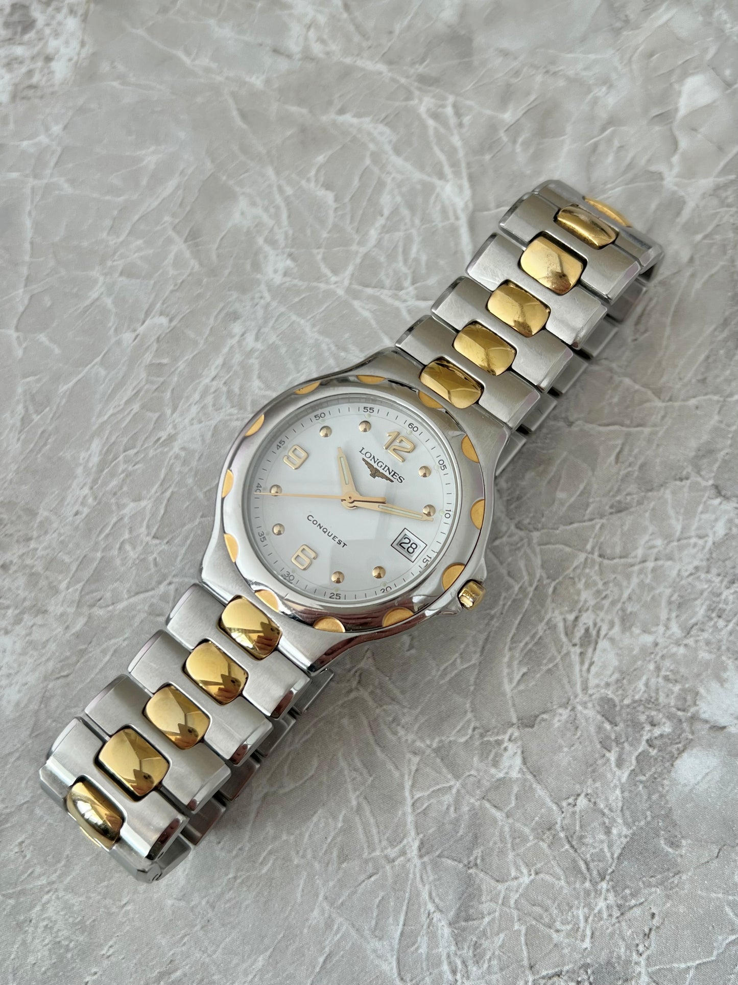 Longines Conquest Champagne Gold Dial Two Tone Women’s Watch White Dial