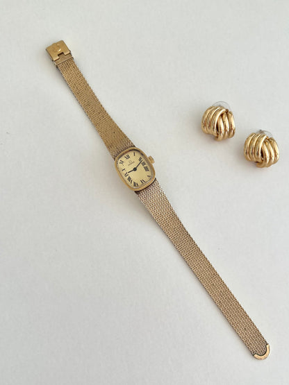 Omega Gold Mesh Bracelet Watch with Roman Dial
