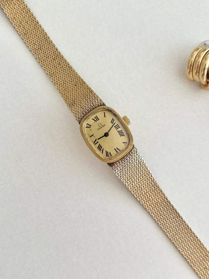 Omega Gold Mesh Bracelet Watch with Roman Dial