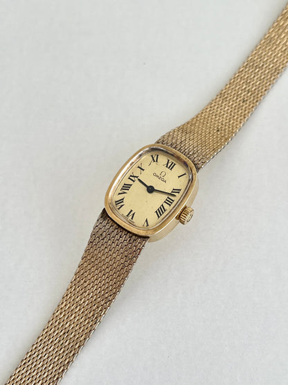 Omega Gold Mesh Bracelet Watch with Roman Dial