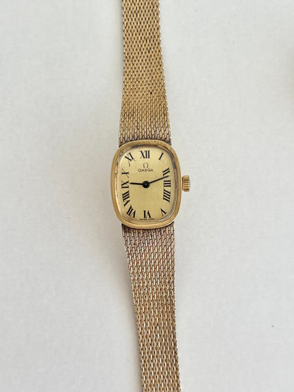 Omega Gold Mesh Bracelet Watch with Roman Dial