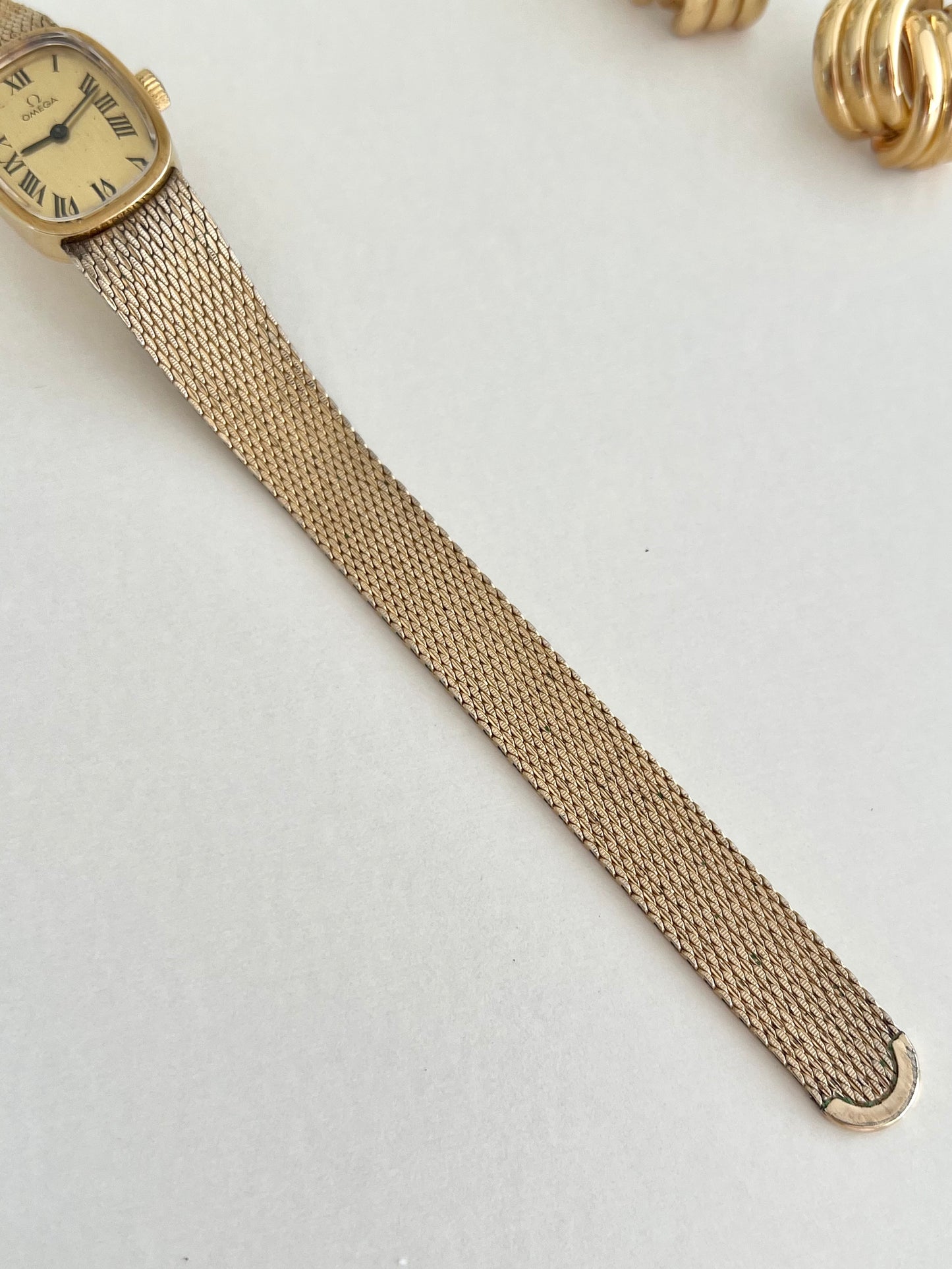 Omega Gold Mesh Bracelet Watch with Roman Dial